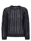 Brunello Cucinelli Open-knit V-neck Jumper In Blue
