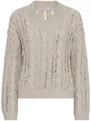 Brunello Cucinelli Linen-blend Foliage Sweater In Gray