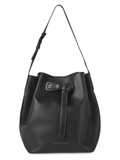 Brunello Cucinelli Women's Calfskin Soft Bag With Belt Detail In Black