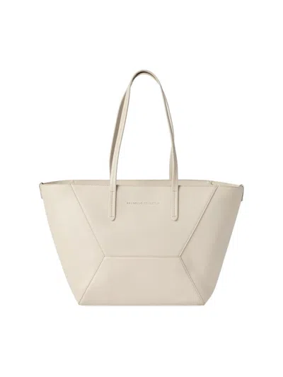 Brunello Cucinelli Women's Calfskin Tote Bag With Monili In White