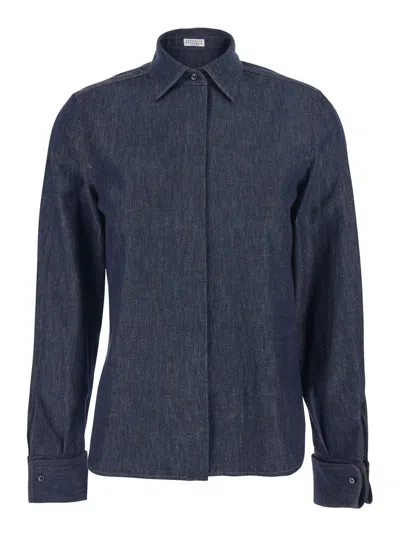 Brunello Cucinelli Women Camicia Da Donna In Denim In Blue