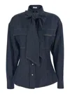 Brunello Cucinelli Lightweight Denim Shirt With Removable Bow In Black