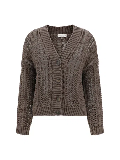 Brunello Cucinelli Women Cardigan In Perforated Knit In Multicolor