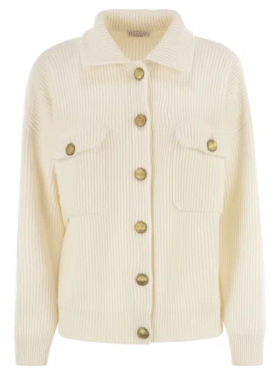 BRUNELLO CUCINELLI BRUNELLO CUCINELLI WOMEN CARDIGAN IN VIRGIN WOOL, CASHMERE AND ENGLISH SILK WITH METAL BUTTONS