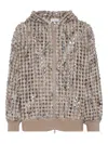Brunello Cucinelli Pailette Wool-cashmere Net Balloon-sleeve Zip Hoodie In Multi