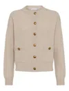 Brunello Cucinelli Virgin Wool-blend Crew Neck Cardigan In Pink