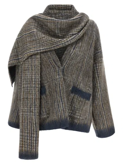 Brunello Cucinelli Women's Cardigan With Scarf In Gray