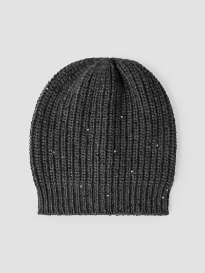 Brunello Cucinelli Women's Cashmere And Silk Diamond Yarn Knit Beanie In Lignite Grey