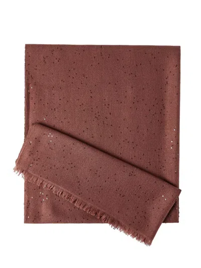 Brunello Cucinelli Cashmere And Silk Diamond Yarn Scarf In Brown