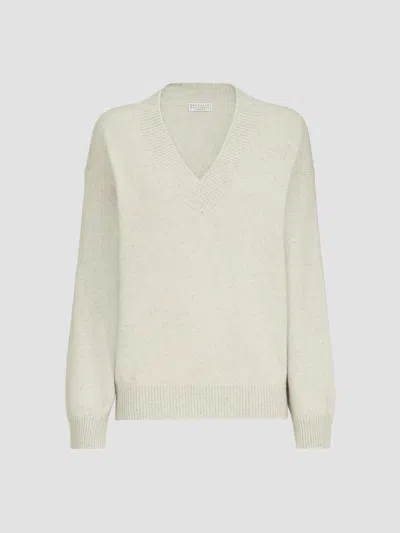Brunello Cucinelli Women's Cashmere And Silk Diamond Yarn Sweater In White
