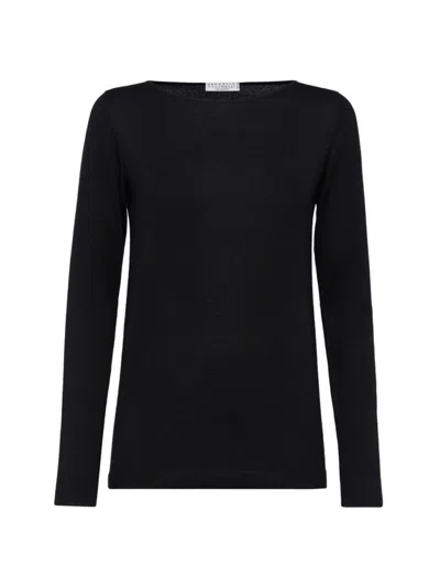 Brunello Cucinelli Women's Cashmere And Silk Lightweight Sweater In Black