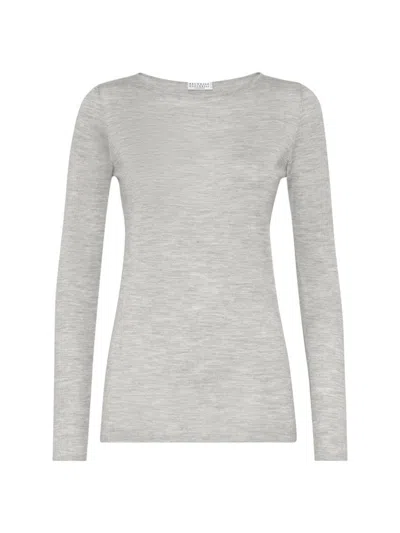 Brunello Cucinelli Women's Cashmere And Silk Lightweight Sweater In Light Grey