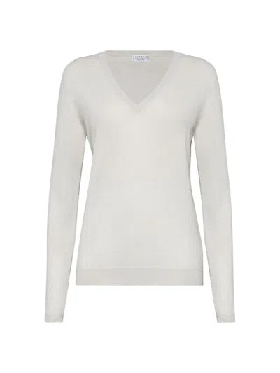 Brunello Cucinelli Women's Cashmere And Silk Lightweight Sweater In White