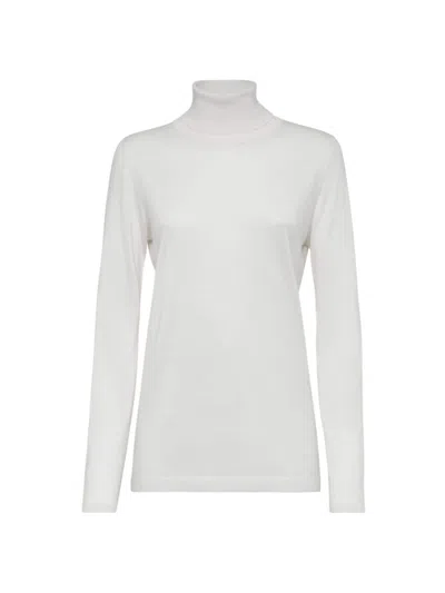 Brunello Cucinelli Women's Cashmere And Silk Lightweight Turtleneck Sweater In White