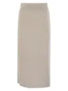 Brunello Cucinelli Luxurious Cashmere-silk Ribbed Midi Skirt In Pearl