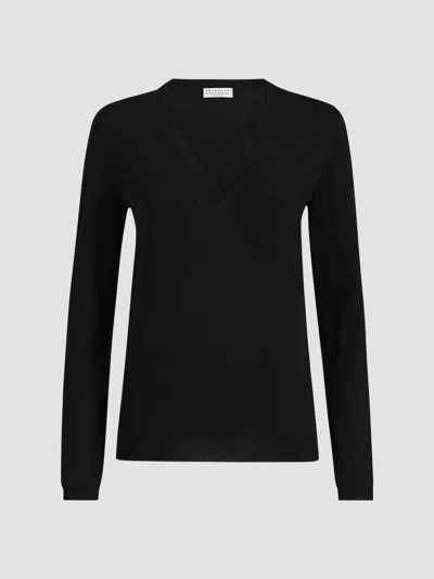 Brunello Cucinelli Women's Cashmere And Silk Sparkling Lightweight Sweater In Black
