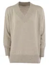 Brunello Cucinelli Cashmere And Silk Sweater With Micro Sequins In Cream