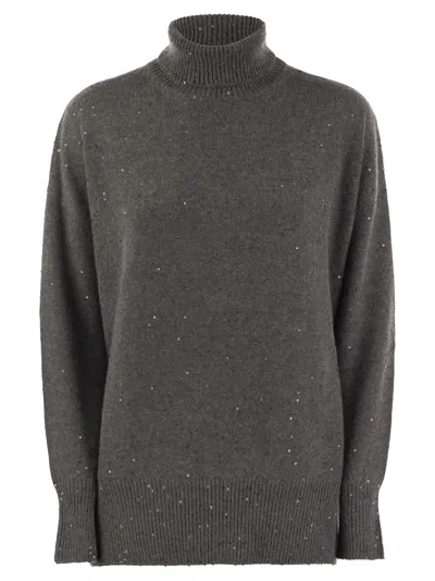 Brunello Cucinelli Sequin-embellished Roll-neck Jumper In Grey