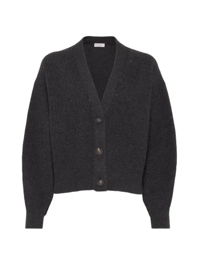 Brunello Cucinelli Women's Cashmere And Wool English Rib Knit Cardigan In Anthracite