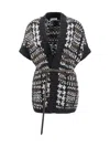 Brunello Cucinelli Houndstooth-pattern Short-sleeve Cardigan In Black