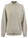 Brunello Cucinelli Elegant Cashmere Turtleneck Sweater With Shimmering Cuff Accents In Multicolor