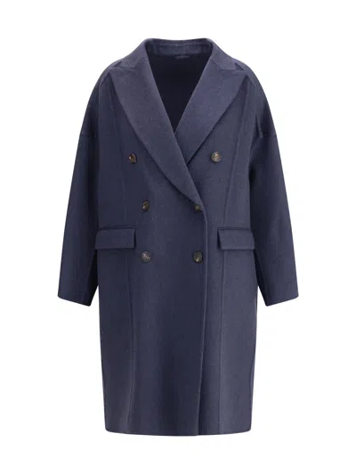 Brunello Cucinelli Women Cashmere Coat In Blue