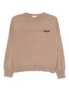 Brunello Cucinelli Crewneck Cashmere Sweater Pocket Detail In Neutral