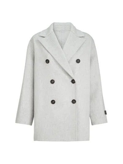 Brunello Cucinelli Cashmere Double Beaver Cloth Pea Coat With Precious Patch In Gray