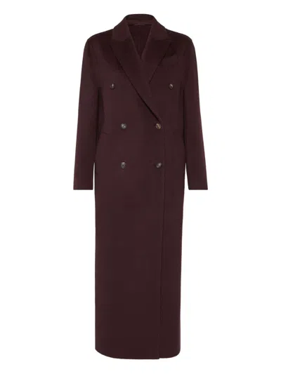 Brunello Cucinelli Women Cashmere Double-breasted Coat In Burgundy