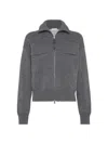 Brunello Cucinelli Grey Shiny Zipper Pull Wool Cardigan In Gray