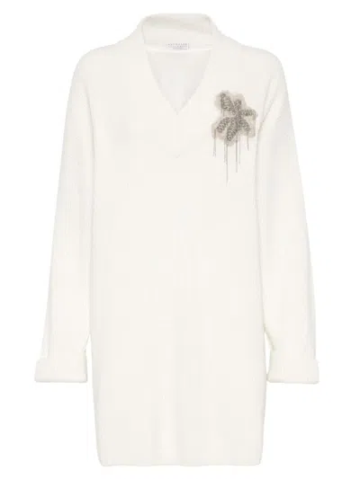 Brunello Cucinelli Bead-embellished Cashmere Dress In Panama