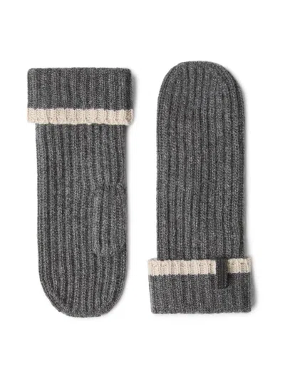 Brunello Cucinelli Women's Cashmere English Rib Knit Mittens With Monili In Green