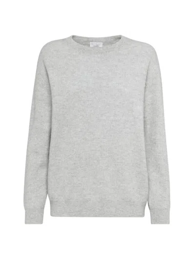 Brunello Cucinelli English Rib Sweater In Light Grey