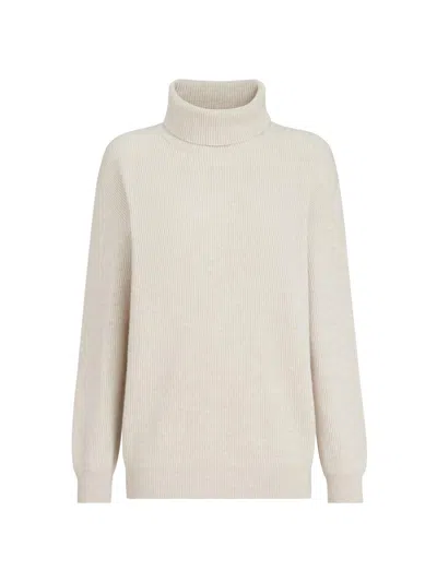 Brunello Cucinelli Ribbed Cashmere Roll-neck Jumper In Neutral