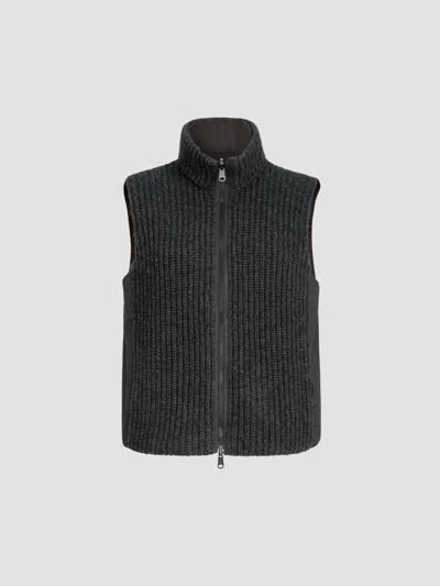 Brunello Cucinelli Women's Cashmere Feather Yarn Reversible Knit Down Vest In Gray