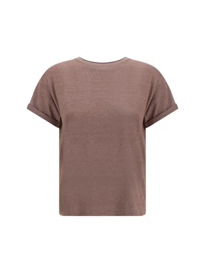 Brunello Cucinelli Women Cashmere Glitter T-shirt In Brown