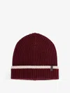 Brunello Cucinelli Cashmere Hat Monili Detail Fold Ribbed Knit In Burgundy