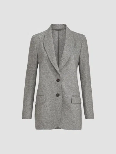 Brunello Cucinelli Cashmere Jersey Deconstructed Blazer With Monili In Gray