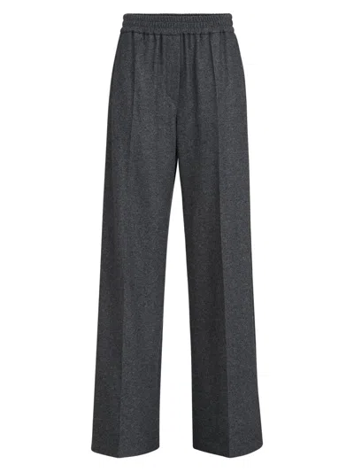 Brunello Cucinelli Women's Cashmere Jersey Pleated Wide Track Trousers In Gray