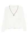 Brunello Cucinelli Embellished V-neck Cashmere Sweater In Neutral