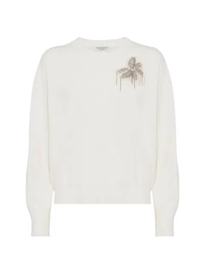 Brunello Cucinelli Cashmere Monili-detail Sweater In White