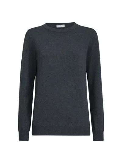 Brunello Cucinelli Women's Cashmere Sweater With Monili In Gray