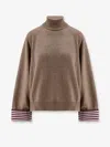 Brunello Cucinelli Women Turtleneck Sweater With Shiny Shirt Details In Brown