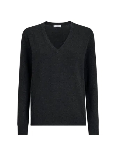 Brunello Cucinelli Women's Cashmere Sweater With Monili In Black