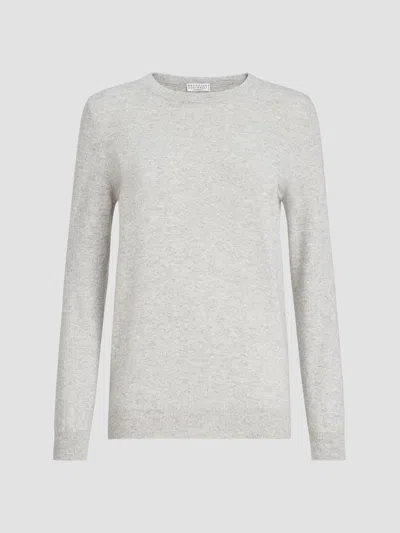 Brunello Cucinelli Women's Cashmere Sweater With Monili In Gray