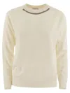 Brunello Cucinelli Women's Ribbed Cashmere Sweater With Necklace In Cream