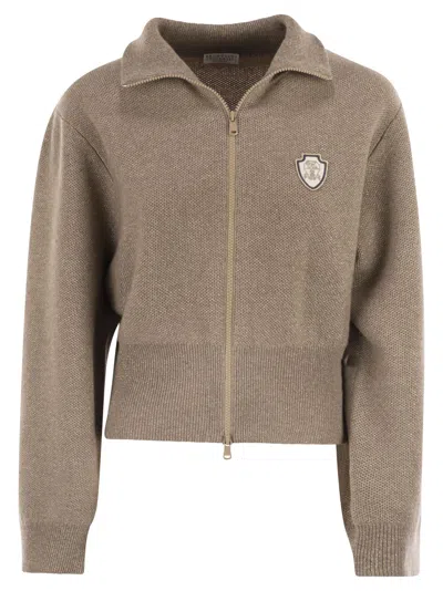 Brunello Cucinelli Women Cashmere Sweatshirt-style Cardigan In Brown