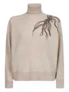 Brunello Cucinelli Cashmere Roll Neck Sweater With Embellished Detail In Brown