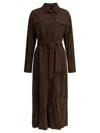 Brunello Cucinelli Long Coat With Necklace And Belt In Brown