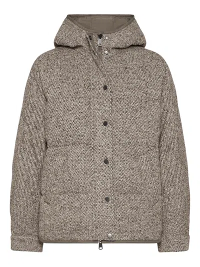 Brunello Cucinelli Women Chevron-pattern Down Jacket In Brown